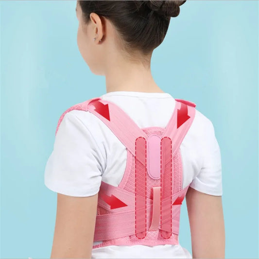 Pink kids' posture corrector belt, back view