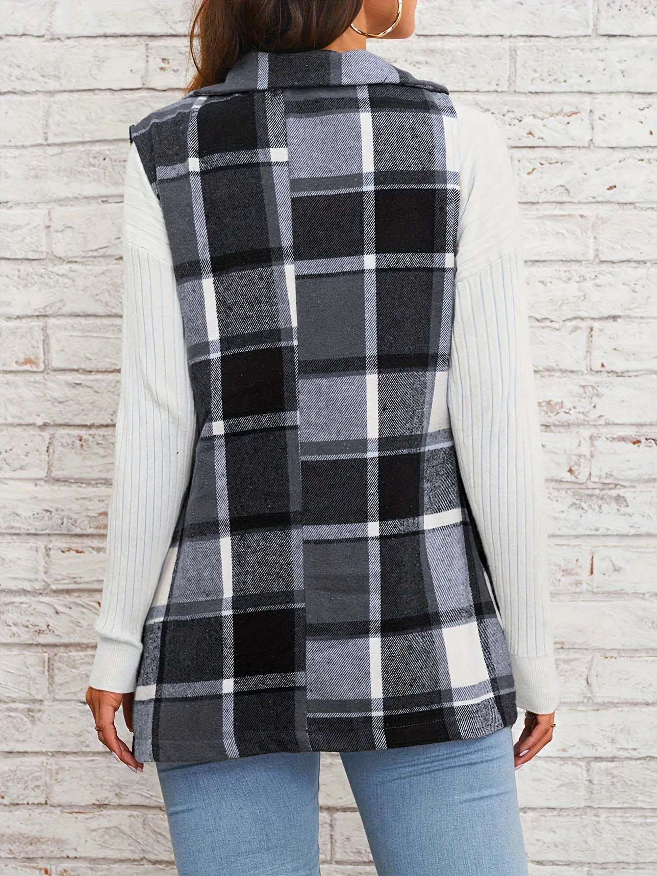 Women's elegant multicolored plaid spring and autumn vest