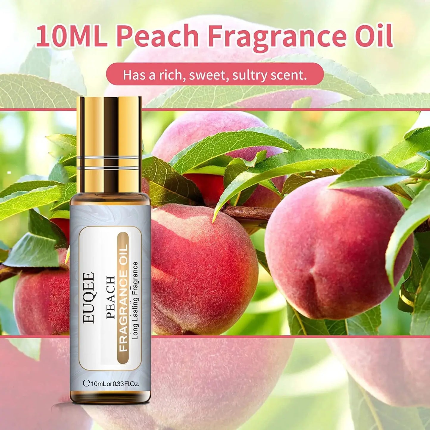 EUQEE 10ml Fruit Fragrance Oil Strawberry Watermelon Mango Cherry Coconut Peach Roller Fragrance Oils DIY Soap Candle Bath Bombs