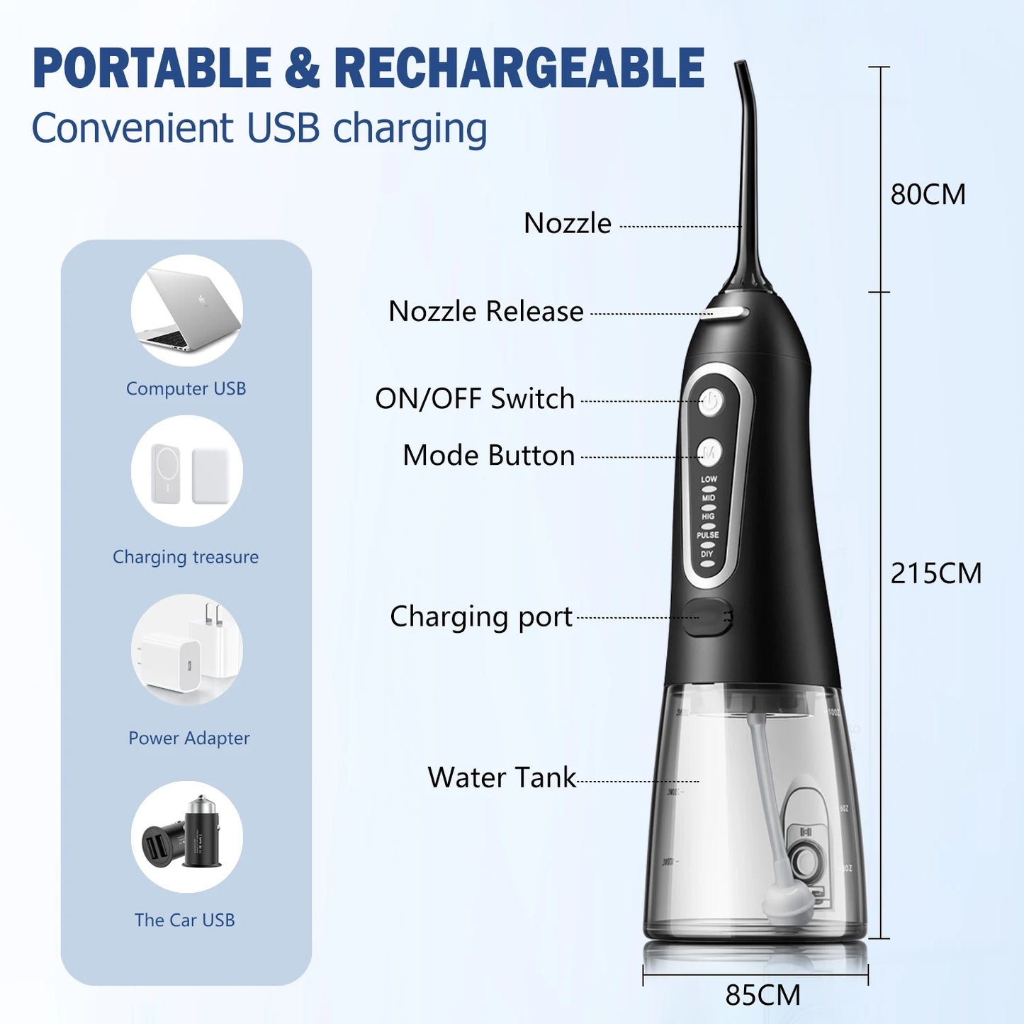 Portable Dental USB Rechargeable Water Flosser