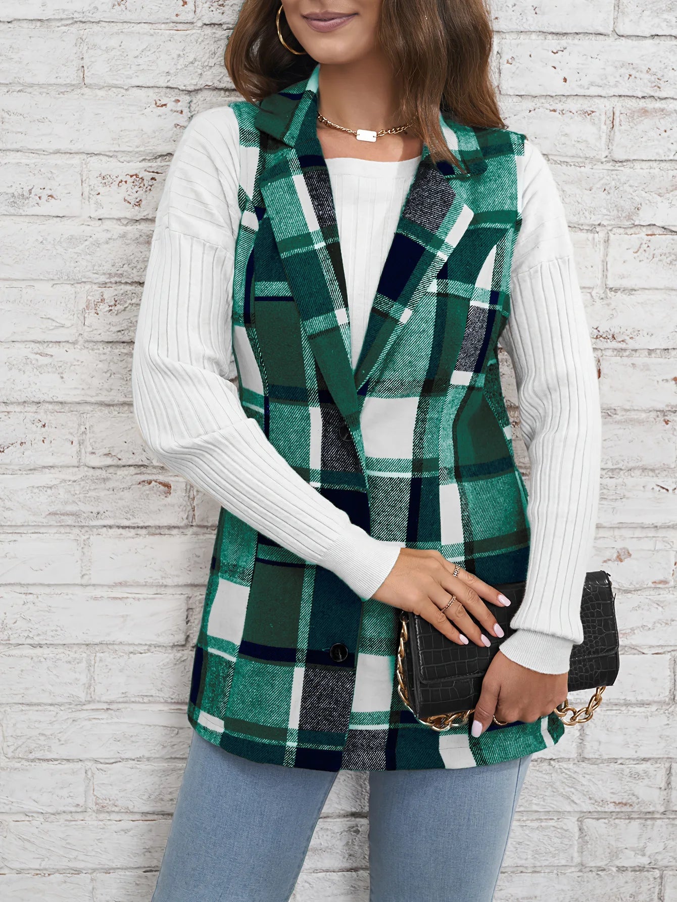 Women's elegant multicolored plaid spring and autumn vest