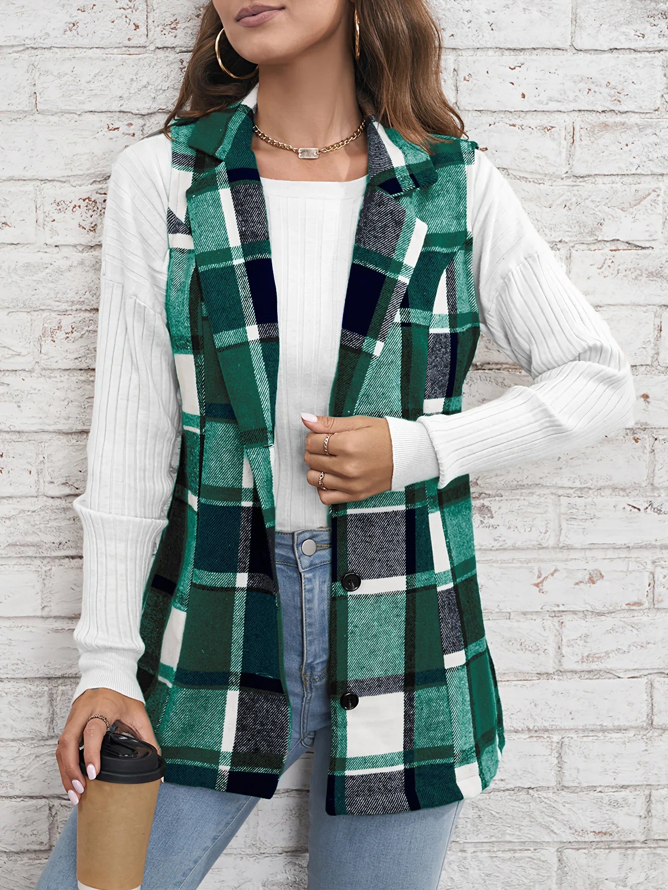 Women's elegant multicolored plaid spring and autumn vest