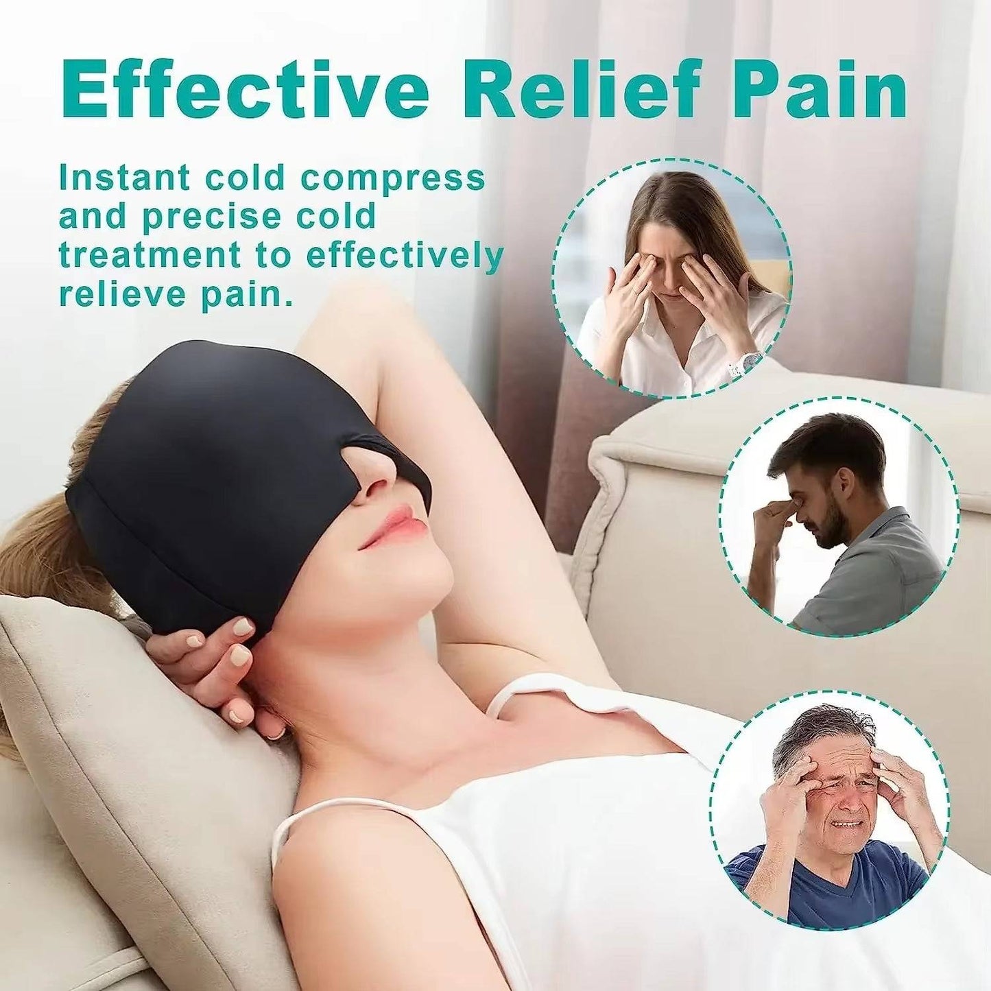 Migraine Relief Hat Headache Hat Gel Hot Cold Therapy Ice Cap for Relieve Pain Ice Hat Eye Mask Stress Pressure Pain Relief