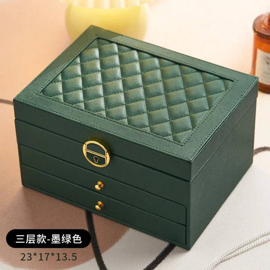 Rhombic Three-Layer Drawer-Type Lock Jewelry Storage Box Necklace Ring Ear Jewelry Storage Box Jewelry Box